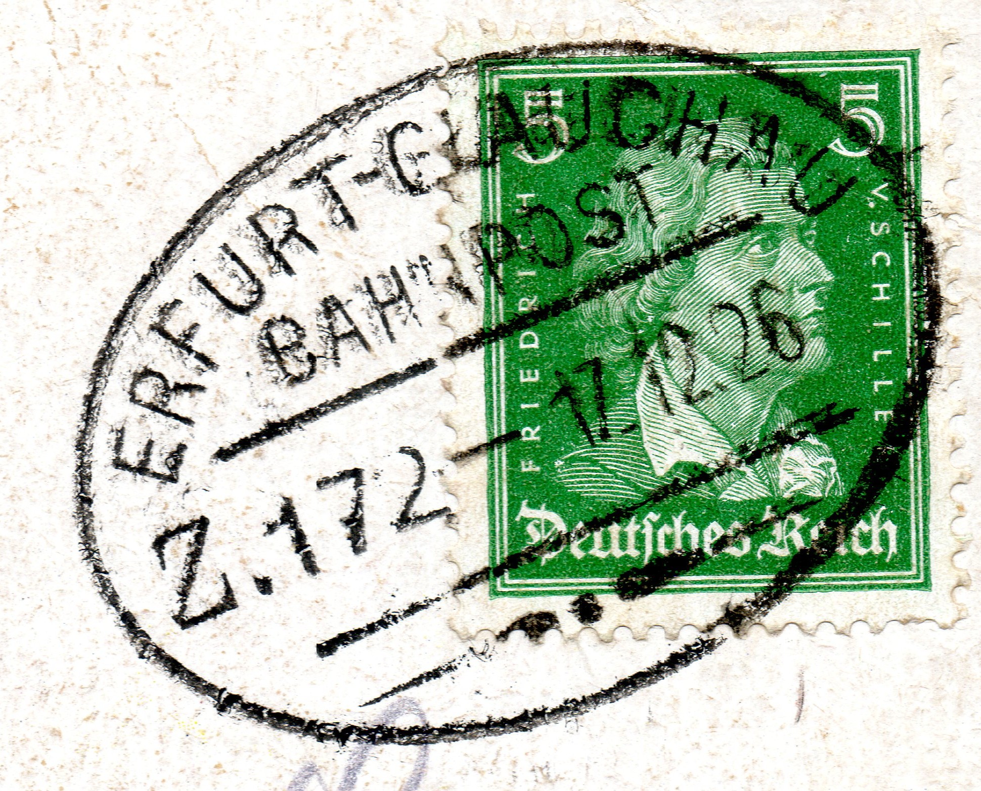 Bahnpoststempel Erfurt - Glauchau mit Zug 172 vom 17.12.1926